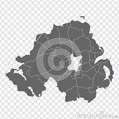 Blank map of Northern Ireland. High quality map with regions of Northern Ireland on transparent background Vector Illustration